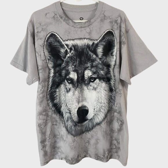 Liquid Blue Gray Tie-dye Wolf T-Shirt Men's Size Large Short-Sleeve Graphic Tee - Picture 1 of 11